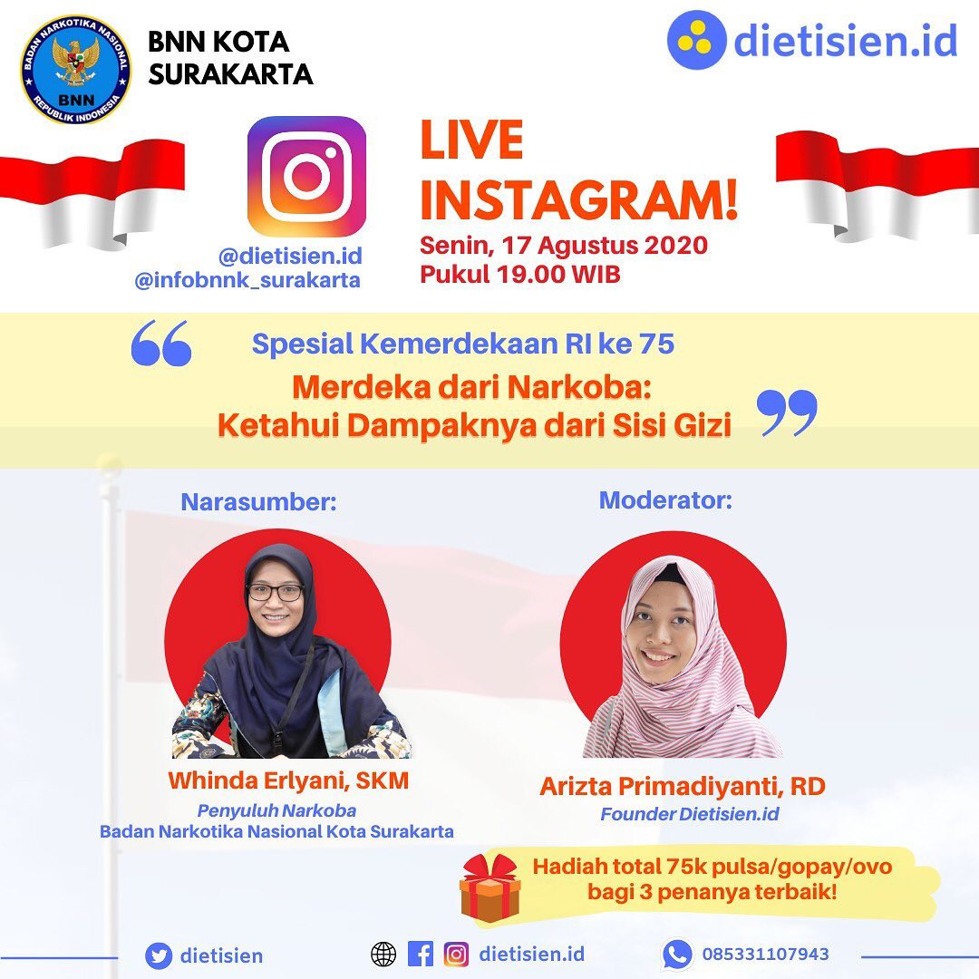 Live Instagram "Merdeka dari Narkoba : Kenali Dampaknya dari Sisi Gizi" Live Instagram "Merdeka dari Narkoba : Kenali Dampaknya dari Sisi Gizi"
