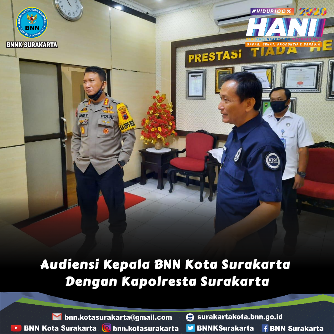 Audiensi Kepala BNN Kota Surakarta Dengan Kapolresta Surakarta Terkait Persiapan HANI 2020 Audiensi Kepala BNN Kota Surakarta Dengan Kapolresta Surakarta Terkait Persiapan HANI 2020