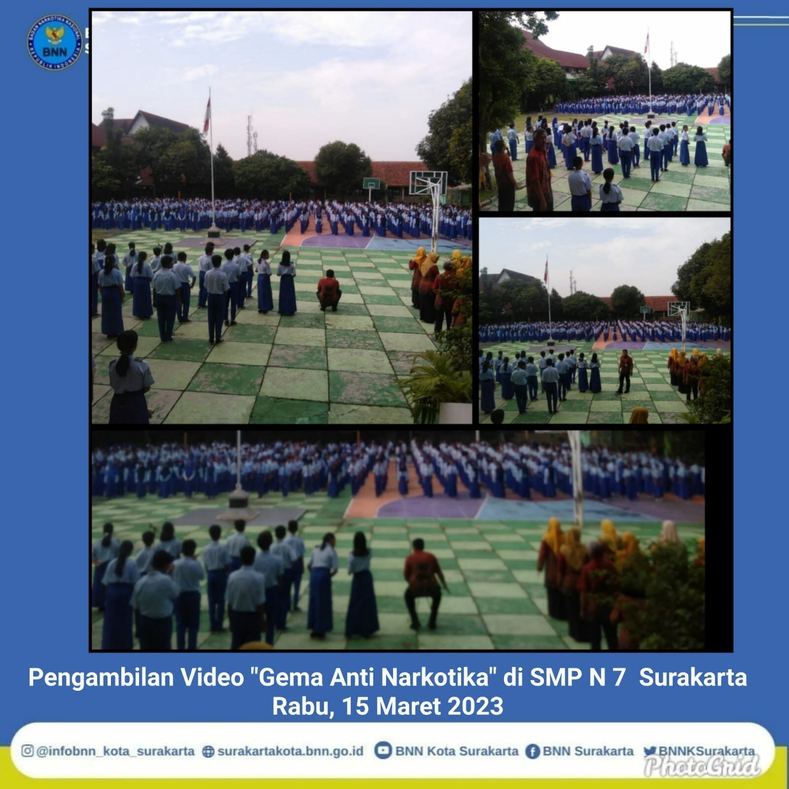 Pengambilan Video Menyanyikan Mars BNN dalam rangka “Gema War On Drugs” di SMP Negeri 7 Surakarta